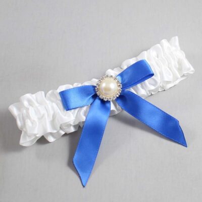 White and Royal Blue Satin Wedding Garter / White Wedding Garters / Wedding Garter / Custom Wedding Garter / Bridal Garter / Prom Garter / Linda Joyce Couture / Personalized Garter / Personalized Wedding Garter / Personalized Prom Garter