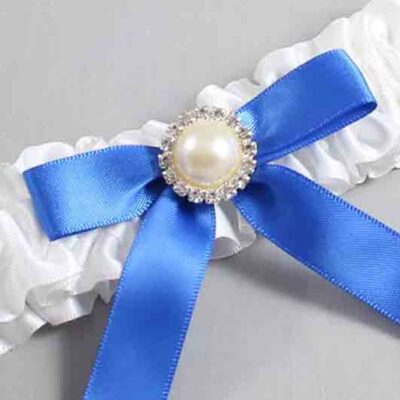 White and Royal Blue Satin Wedding Garter / White Wedding Garters / Wedding Garter / Custom Wedding Garter / Bridal Garter / Prom Garter / Linda Joyce Couture / Personalized Garter / Personalized Wedding Garter / Personalized Prom Garter