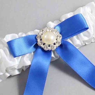 White and Royal Blue Satin Wedding Garter / White Wedding Garters / Wedding Garter / Custom Wedding Garter / Bridal Garter / Prom Garter / Linda Joyce Couture / Personalized Garter / Personalized Wedding Garter / Personalized Prom Garter