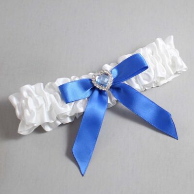 White and Royal Blue Satin Wedding Garter / White Wedding Garters / Wedding Garter / Custom Wedding Garter / Bridal Garter / Prom Garter / Linda Joyce Couture / Personalized Garter / Personalized Wedding Garter / Personalized Prom Garter