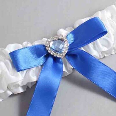 White and Royal Blue Satin Wedding Garter / White Wedding Garters / Wedding Garter / Custom Wedding Garter / Bridal Garter / Prom Garter / Linda Joyce Couture / Personalized Garter / Personalized Wedding Garter / Personalized Prom Garter