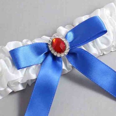 White and Royal Blue Satin Wedding Garter / White Wedding Garters / Wedding Garter / Custom Wedding Garter / Bridal Garter / Prom Garter / Linda Joyce Couture / Personalized Garter / Personalized Wedding Garter / Personalized Prom Garter