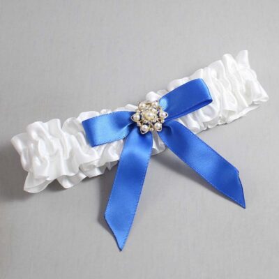 White and Royal Blue Satin Wedding Garter / White Wedding Garters / Wedding Garter / Custom Wedding Garter / Bridal Garter / Prom Garter / Linda Joyce Couture / Personalized Garter / Personalized Wedding Garter / Personalized Prom Garter
