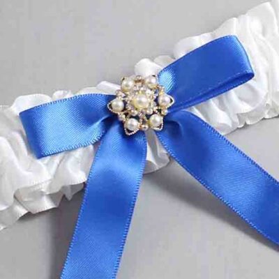 White and Royal Blue Satin Wedding Garter / White Wedding Garters / Wedding Garter / Custom Wedding Garter / Bridal Garter / Prom Garter / Linda Joyce Couture / Personalized Garter / Personalized Wedding Garter / Personalized Prom Garter