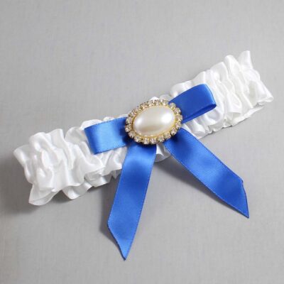 White and Royal Blue Satin Wedding Garter / White Wedding Garters / Wedding Garter / Custom Wedding Garter / Bridal Garter / Prom Garter / Linda Joyce Couture / Personalized Garter / Personalized Wedding Garter / Personalized Prom Garter