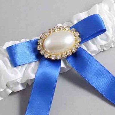 White and Royal Blue Satin Wedding Garter / White Wedding Garters / Wedding Garter / Custom Wedding Garter / Bridal Garter / Prom Garter / Linda Joyce Couture / Personalized Garter / Personalized Wedding Garter / Personalized Prom Garter