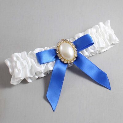 White and Royal Blue Satin Wedding Garter / White Wedding Garters / Wedding Garter / Custom Wedding Garter / Bridal Garter / Prom Garter / Linda Joyce Couture / Personalized Garter / Personalized Wedding Garter / Personalized Prom Garter
