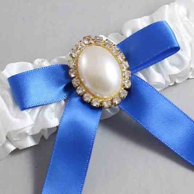 White and Royal Blue Satin Wedding Garter / White Wedding Garters / Wedding Garter / Custom Wedding Garter / Bridal Garter / Prom Garter / Linda Joyce Couture / Personalized Garter / Personalized Wedding Garter / Personalized Prom Garter