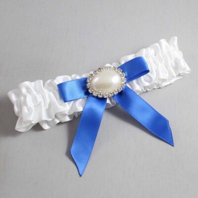 White and Royal Blue Satin Wedding Garter / White Wedding Garters / Wedding Garter / Custom Wedding Garter / Bridal Garter / Prom Garter / Linda Joyce Couture / Personalized Garter / Personalized Wedding Garter / Personalized Prom Garter
