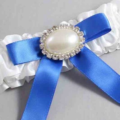 White and Royal Blue Satin Wedding Garter / White Wedding Garters / Wedding Garter / Custom Wedding Garter / Bridal Garter / Prom Garter / Linda Joyce Couture / Personalized Garter / Personalized Wedding Garter / Personalized Prom Garter