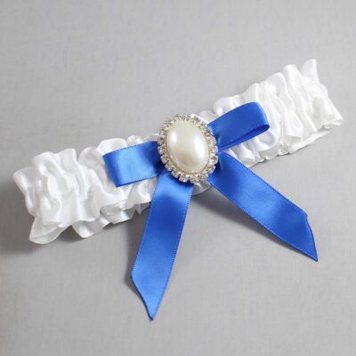 White and Royal Blue Satin Wedding Garter / White Wedding Garters / Wedding Garter / Custom Wedding Garter / Bridal Garter / Prom Garter / Linda Joyce Couture / Personalized Garter / Personalized Wedding Garter / Personalized Prom Garter