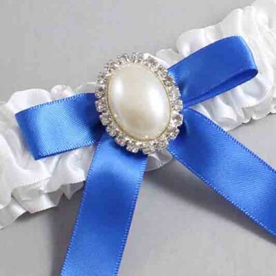 White and Royal Blue Satin Wedding Garter / White Wedding Garters / Wedding Garter / Custom Wedding Garter / Bridal Garter / Prom Garter / Linda Joyce Couture / Personalized Garter / Personalized Wedding Garter / Personalized Prom Garter