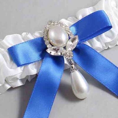 White and Royal Blue Satin Wedding Garter / White Wedding Garters / Wedding Garter / Custom Wedding Garter / Bridal Garter / Prom Garter / Linda Joyce Couture / Personalized Garter / Personalized Wedding Garter / Personalized Prom Garter