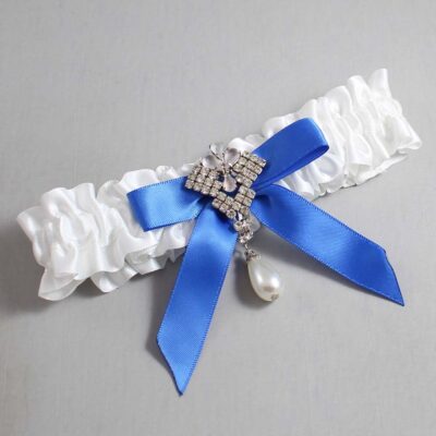 White and Royal Blue Satin Wedding Garter / White Wedding Garters / Wedding Garter / Custom Wedding Garter / Bridal Garter / Prom Garter / Linda Joyce Couture / Personalized Garter / Personalized Wedding Garter / Personalized Prom Garter