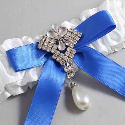 White and Royal Blue Satin Wedding Garter / White Wedding Garters / Wedding Garter / Custom Wedding Garter / Bridal Garter / Prom Garter / Linda Joyce Couture / Personalized Garter / Personalized Wedding Garter / Personalized Prom Garter