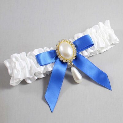 White and Royal Blue Satin Wedding Garter / White Wedding Garters / Wedding Garter / Custom Wedding Garter / Bridal Garter / Prom Garter / Linda Joyce Couture / Personalized Garter / Personalized Wedding Garter / Personalized Prom Garter