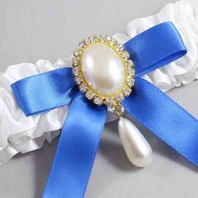 White and Royal Blue Satin Wedding Garter / White Wedding Garters / Wedding Garter / Custom Wedding Garter / Bridal Garter / Prom Garter / Linda Joyce Couture / Personalized Garter / Personalized Wedding Garter / Personalized Prom Garter