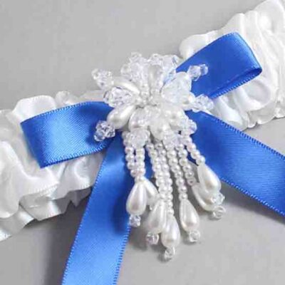 White and Royal Blue Satin Wedding Garter / White Wedding Garters / Wedding Garter / Custom Wedding Garter / Bridal Garter / Prom Garter / Linda Joyce Couture / Personalized Garter / Personalized Wedding Garter / Personalized Prom Garter