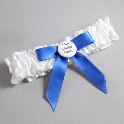 White and Royal Blue Satin Wedding Garter / White Wedding Garters / Wedding Garter / Custom Wedding Garter / Bridal Garter / Prom Garter / Linda Joyce Couture / Personalized Garter / Personalized Wedding Garter / Personalized Prom Garter