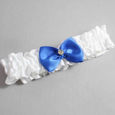 White and Royal Blue Satin Wedding Garter / White Wedding Garters / Wedding Garter / Custom Wedding Garter / Bridal Garter / Prom Garter / Linda Joyce Couture / Personalized Garter / Personalized Wedding Garter / Personalized Prom Garter
