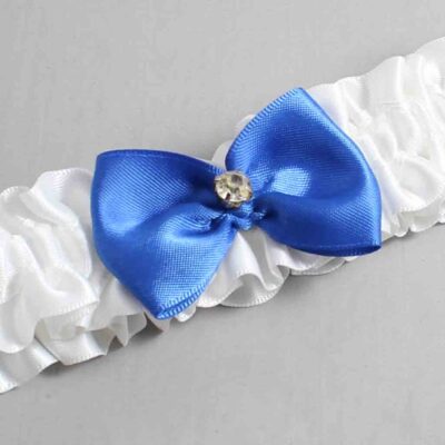 White and Royal Blue Satin Wedding Garter / White Wedding Garters / Wedding Garter / Custom Wedding Garter / Bridal Garter / Prom Garter / Linda Joyce Couture / Personalized Garter / Personalized Wedding Garter / Personalized Prom Garter