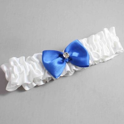 White and Royal Blue Satin Wedding Garter / White Wedding Garters / Wedding Garter / Custom Wedding Garter / Bridal Garter / Prom Garter / Linda Joyce Couture / Personalized Garter / Personalized Wedding Garter / Personalized Prom Garter