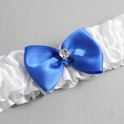 White and Royal Blue Satin Wedding Garter / White Wedding Garters / Wedding Garter / Custom Wedding Garter / Bridal Garter / Prom Garter / Linda Joyce Couture / Personalized Garter / Personalized Wedding Garter / Personalized Prom Garter