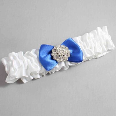 White and Royal Blue Satin Wedding Garter / White Wedding Garters / Wedding Garter / Custom Wedding Garter / Bridal Garter / Prom Garter / Linda Joyce Couture / Personalized Garter / Personalized Wedding Garter / Personalized Prom Garter