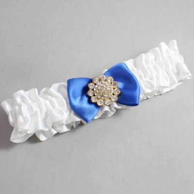 White and Royal Blue Satin Wedding Garter / White Wedding Garters / Wedding Garter / Custom Wedding Garter / Bridal Garter / Prom Garter / Linda Joyce Couture / Personalized Garter / Personalized Wedding Garter / Personalized Prom Garter