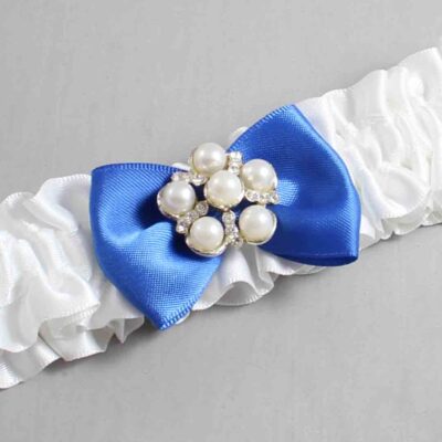 White and Royal Blue Satin Wedding Garter / White Wedding Garters / Wedding Garter / Custom Wedding Garter / Bridal Garter / Prom Garter / Linda Joyce Couture / Personalized Garter / Personalized Wedding Garter / Personalized Prom Garter