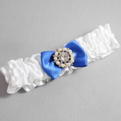 White and Royal Blue Satin Wedding Garter / White Wedding Garters / Wedding Garter / Custom Wedding Garter / Bridal Garter / Prom Garter / Linda Joyce Couture / Personalized Garter / Personalized Wedding Garter / Personalized Prom Garter