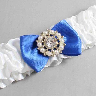 White and Royal Blue Satin Wedding Garter / White Wedding Garters / Wedding Garter / Custom Wedding Garter / Bridal Garter / Prom Garter / Linda Joyce Couture / Personalized Garter / Personalized Wedding Garter / Personalized Prom Garter