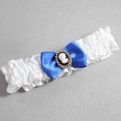 White and Royal Blue Satin Wedding Garter / White Wedding Garters / Wedding Garter / Custom Wedding Garter / Bridal Garter / Prom Garter / Linda Joyce Couture / Personalized Garter / Personalized Wedding Garter / Personalized Prom Garter