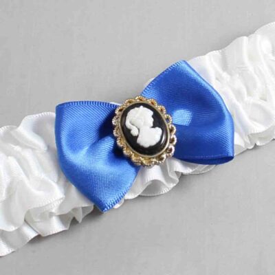 White and Royal Blue Satin Wedding Garter / White Wedding Garters / Wedding Garter / Custom Wedding Garter / Bridal Garter / Prom Garter / Linda Joyce Couture / Personalized Garter / Personalized Wedding Garter / Personalized Prom Garter