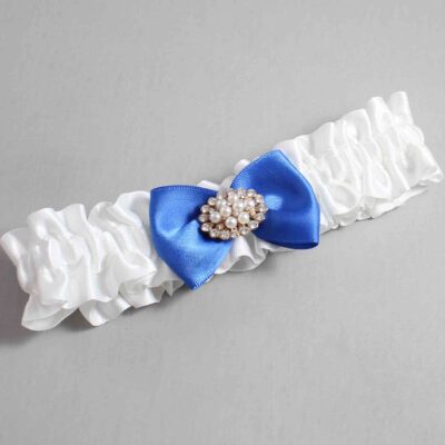 White and Royal Blue Satin Wedding Garter / White Wedding Garters / Wedding Garter / Custom Wedding Garter / Bridal Garter / Prom Garter / Linda Joyce Couture / Personalized Garter / Personalized Wedding Garter / Personalized Prom Garter