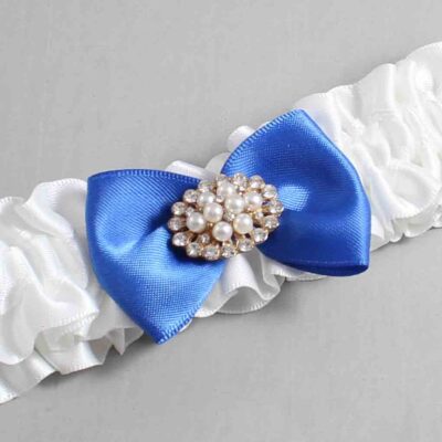 White and Royal Blue Satin Wedding Garter / White Wedding Garters / Wedding Garter / Custom Wedding Garter / Bridal Garter / Prom Garter / Linda Joyce Couture / Personalized Garter / Personalized Wedding Garter / Personalized Prom Garter
