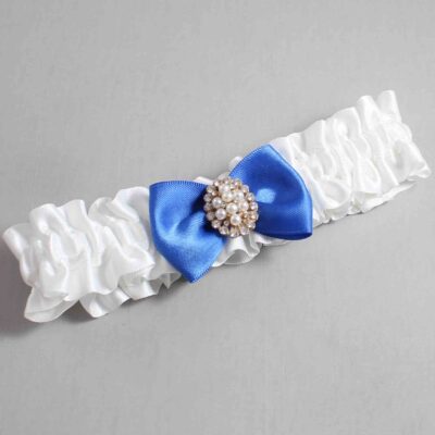 White and Royal Blue Satin Wedding Garter / White Wedding Garters / Wedding Garter / Custom Wedding Garter / Bridal Garter / Prom Garter / Linda Joyce Couture / Personalized Garter / Personalized Wedding Garter / Personalized Prom Garter