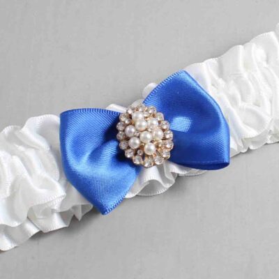 White and Royal Blue Satin Wedding Garter / White Wedding Garters / Wedding Garter / Custom Wedding Garter / Bridal Garter / Prom Garter / Linda Joyce Couture / Personalized Garter / Personalized Wedding Garter / Personalized Prom Garter
