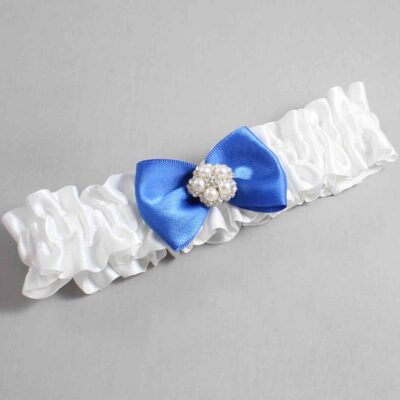 White and Royal Blue Satin Wedding Garter / White Wedding Garters / Wedding Garter / Custom Wedding Garter / Bridal Garter / Prom Garter / Linda Joyce Couture / Personalized Garter / Personalized Wedding Garter / Personalized Prom Garter