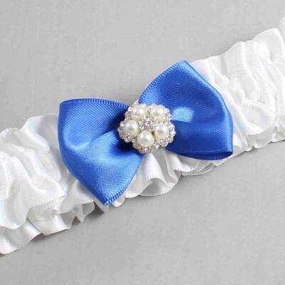 White and Royal Blue Satin Wedding Garter / White Wedding Garters / Wedding Garter / Custom Wedding Garter / Bridal Garter / Prom Garter / Linda Joyce Couture / Personalized Garter / Personalized Wedding Garter / Personalized Prom Garter