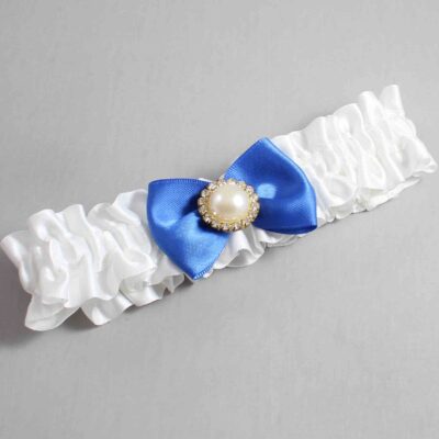 White and Royal Blue Satin Wedding Garter / White Wedding Garters / Wedding Garter / Custom Wedding Garter / Bridal Garter / Prom Garter / Linda Joyce Couture / Personalized Garter / Personalized Wedding Garter / Personalized Prom Garter