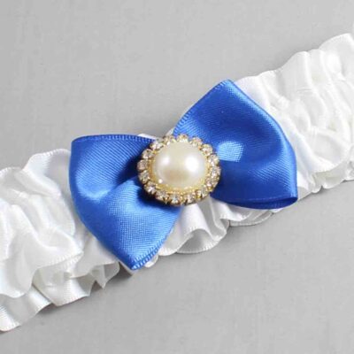 White and Royal Blue Satin Wedding Garter / White Wedding Garters / Wedding Garter / Custom Wedding Garter / Bridal Garter / Prom Garter / Linda Joyce Couture / Personalized Garter / Personalized Wedding Garter / Personalized Prom Garter