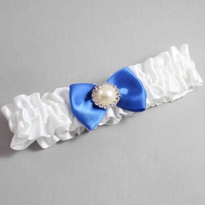 White and Royal Blue Satin Wedding Garter / White Wedding Garters / Wedding Garter / Custom Wedding Garter / Bridal Garter / Prom Garter / Linda Joyce Couture / Personalized Garter / Personalized Wedding Garter / Personalized Prom Garter