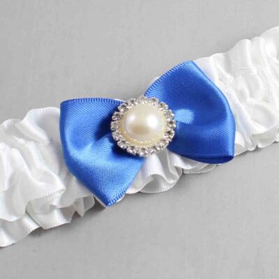 White and Royal Blue Satin Wedding Garter / White Wedding Garters / Wedding Garter / Custom Wedding Garter / Bridal Garter / Prom Garter / Linda Joyce Couture / Personalized Garter / Personalized Wedding Garter / Personalized Prom Garter