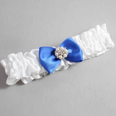 White and Royal Blue Satin Wedding Garter / White Wedding Garters / Wedding Garter / Custom Wedding Garter / Bridal Garter / Prom Garter / Linda Joyce Couture / Personalized Garter / Personalized Wedding Garter / Personalized Prom Garter