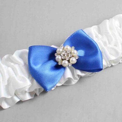 White and Royal Blue Satin Wedding Garter / White Wedding Garters / Wedding Garter / Custom Wedding Garter / Bridal Garter / Prom Garter / Linda Joyce Couture / Personalized Garter / Personalized Wedding Garter / Personalized Prom Garter