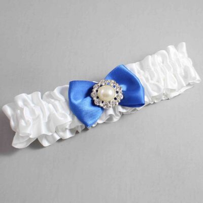 White and Royal Blue Satin Wedding Garter / White Wedding Garters / Wedding Garter / Custom Wedding Garter / Bridal Garter / Prom Garter / Linda Joyce Couture / Personalized Garter / Personalized Wedding Garter / Personalized Prom Garter