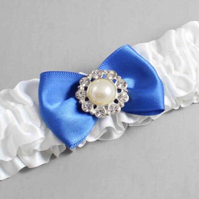 White and Royal Blue Satin Wedding Garter / White Wedding Garters / Wedding Garter / Custom Wedding Garter / Bridal Garter / Prom Garter / Linda Joyce Couture / Personalized Garter / Personalized Wedding Garter / Personalized Prom Garter