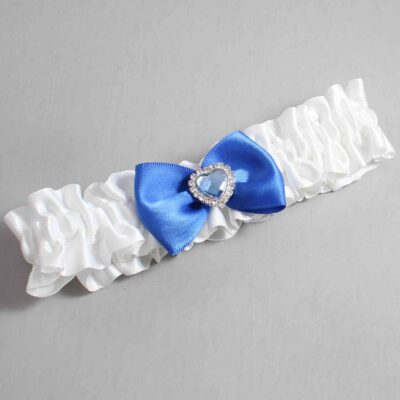 White and Royal Blue Satin Wedding Garter / White Wedding Garters / Wedding Garter / Custom Wedding Garter / Bridal Garter / Prom Garter / Linda Joyce Couture / Personalized Garter / Personalized Wedding Garter / Personalized Prom Garter