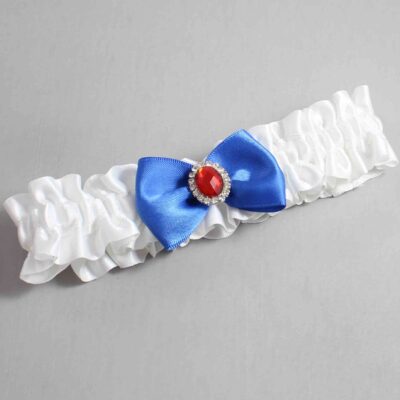 White and Royal Blue Satin Wedding Garter / White Wedding Garters / Wedding Garter / Custom Wedding Garter / Bridal Garter / Prom Garter / Linda Joyce Couture / Personalized Garter / Personalized Wedding Garter / Personalized Prom Garter